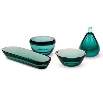 GÖRAN HONGELL, TOILETTESET, 4 delar, glas, "Azurra", samtliga signerade GH 6124 - Karhula. 1940-tal. Design år 1939.