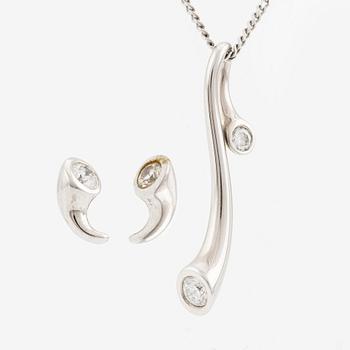 Georg Jensen, pendant and earrings, 18K white gold with brilliant-cut diamonds.