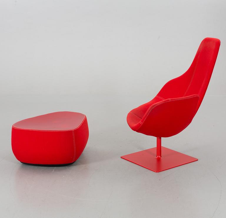 A PATRICIA URQUIOLA "FJORD" SWIVEL CHAIR WITH STOOL, Moroso Italy.