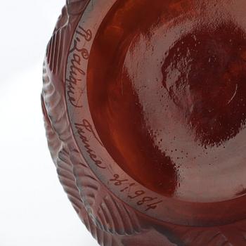 A René Lalique partly frosted amber glass 'Ormeaux' vase, France 1920's-30's.