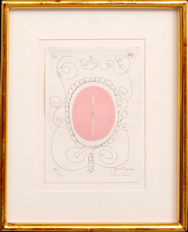 Lucio Fontana, color etching with relief and perforation signed and numbered 36/100.