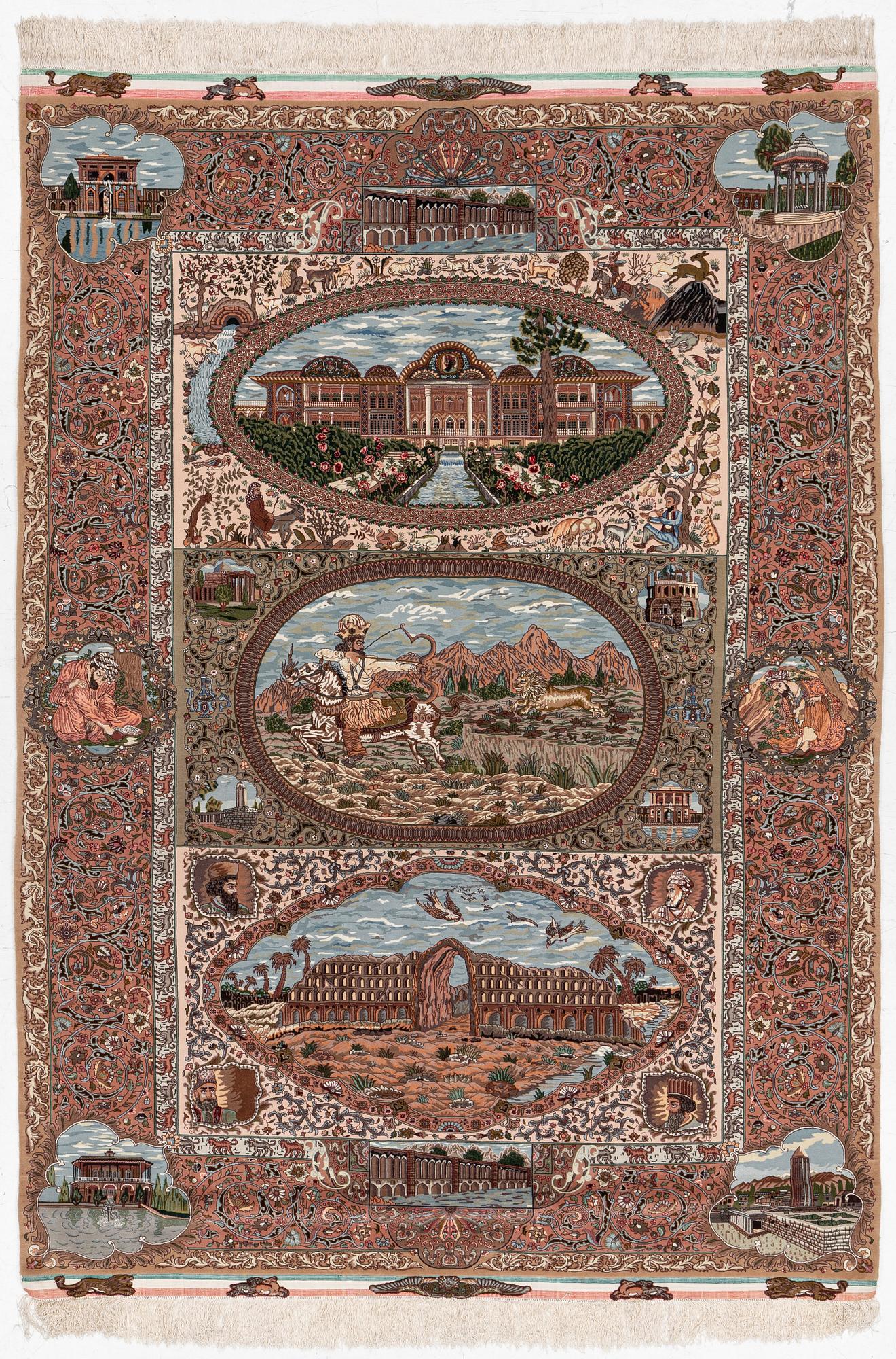 Matta, Täbriz, figural. ca 177 x. 241 cm.