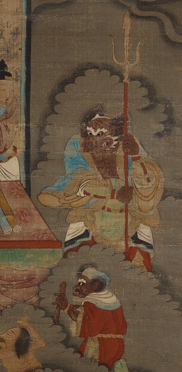 MÅLNING, figurscen med motiv ur Yuli (Jade Record), Qingdynastin, 1800-tal.