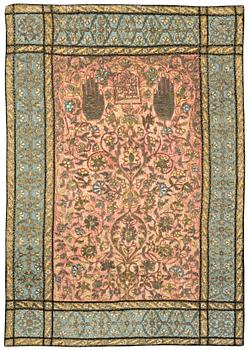 1054. BRODERI, siden. 139,5 x 98,5 cm. Indo-Persiskt 1700-tal - 1800-talets förra hälft.