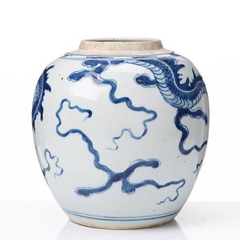 A blue and white dragon jar, Qing dynasty, 18th Century.