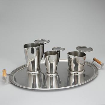 KAFFESERVIS, 4 delar, rostfritt stål, Folke Arström, Gense.