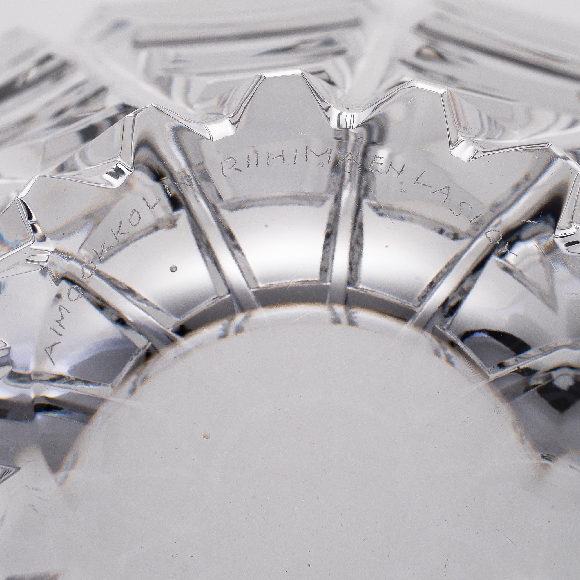 AIMO OKKOLIN, A CRYSTAL BOWL. Signed Aimo Okkolin Riihimäen Lasi Oy.