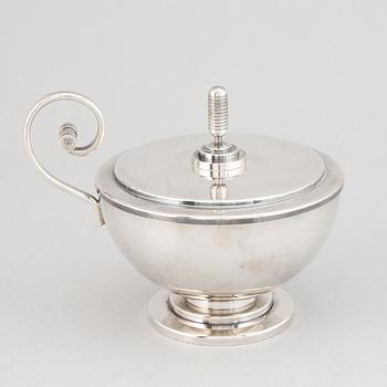 A Swedish silver plated sugar bowl with lid, CG Hallberg, probably designed by Sylvia Stave.