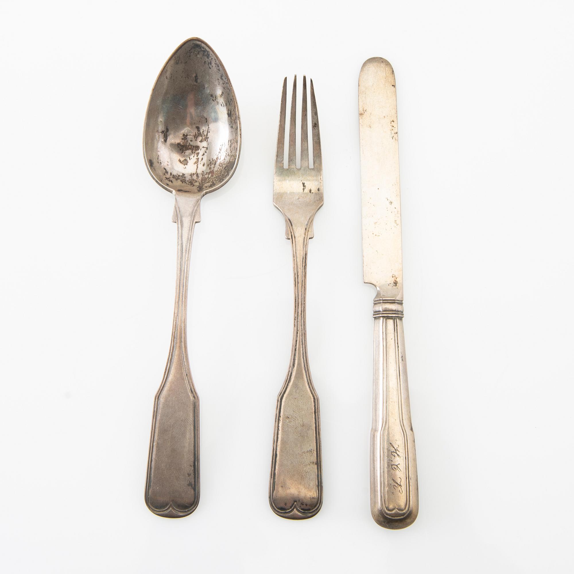 Peter Hertz travel cutlery 3 dlr silver Denmark 1845.
