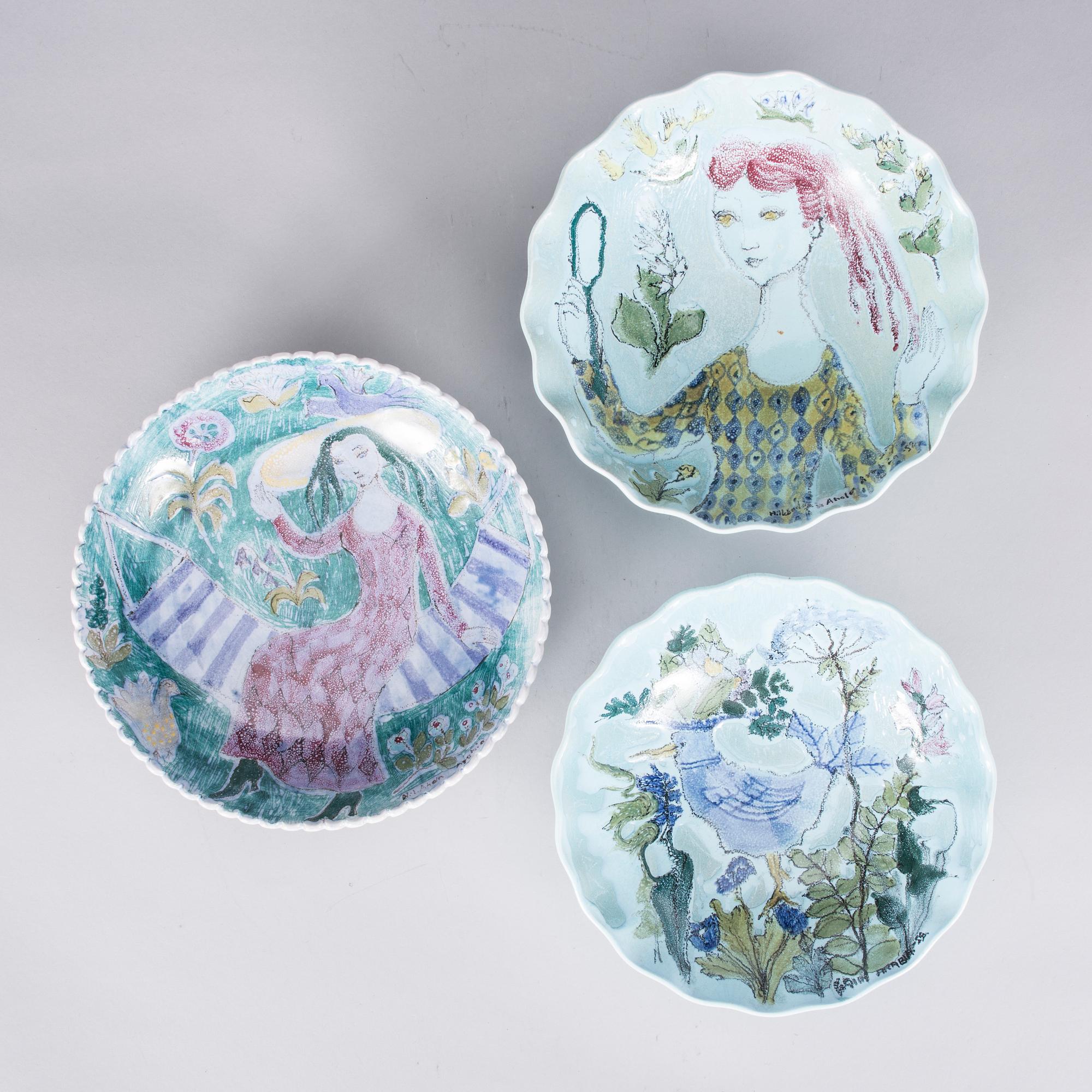 SKÅLAR, 3 st, keramik, signerade Hilkka-Liisa Ahola, Arabia.