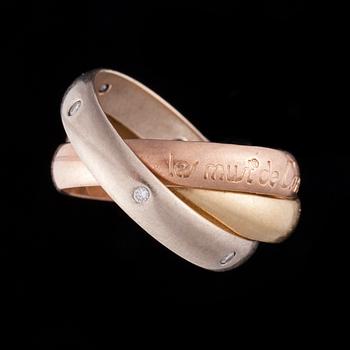 RING, 18K tre färgers guld, diamanter. Cartier trinity. Vikt ca 6,3 g.