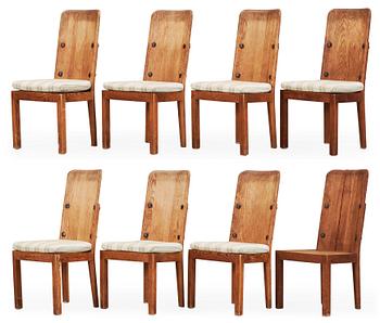A set of eight Axel Einar Hjorth 'Lovö' stained pine chairs, Nordiska Kompaniet.