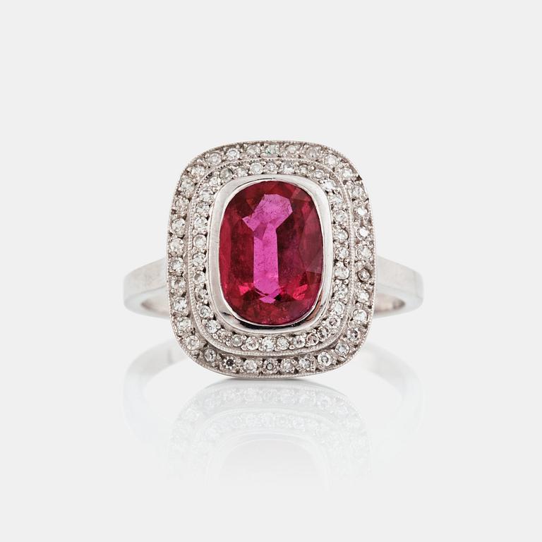 A ruby, ca 2.50 cts, and diamond ring.