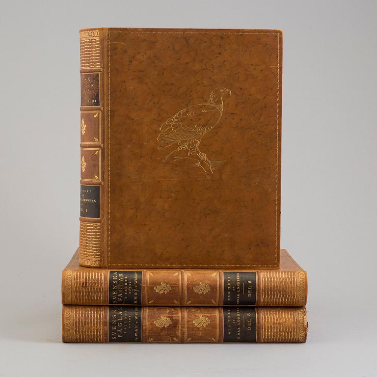 Three book "Svenska fåglar (Swedish birds)" with images by M, W & F VON WRIGHT, printed by Börtzells AB, 1924-1929.