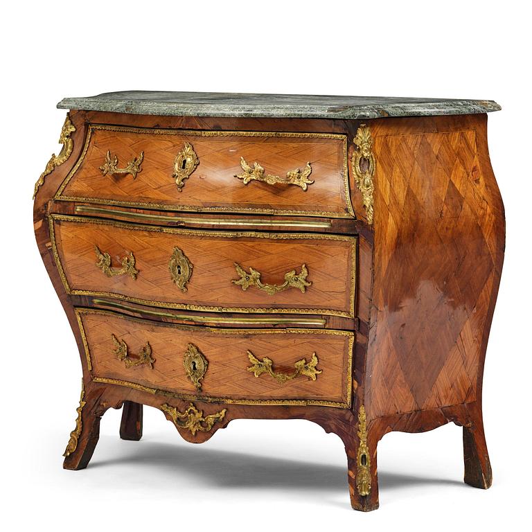 A rococo parquetry commode attributed to C. Tietze (master in Stockholm 1764-91).