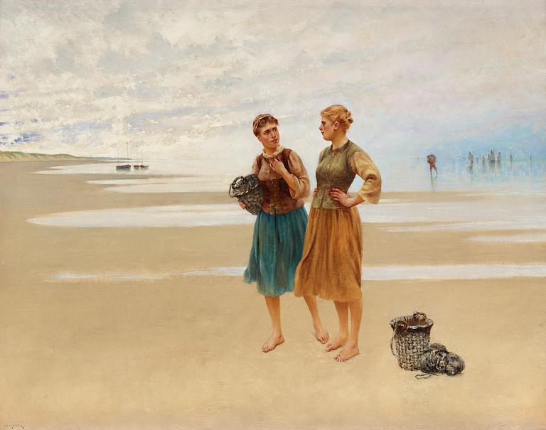 August Hagborg, Beach scene with french fisherwomen.