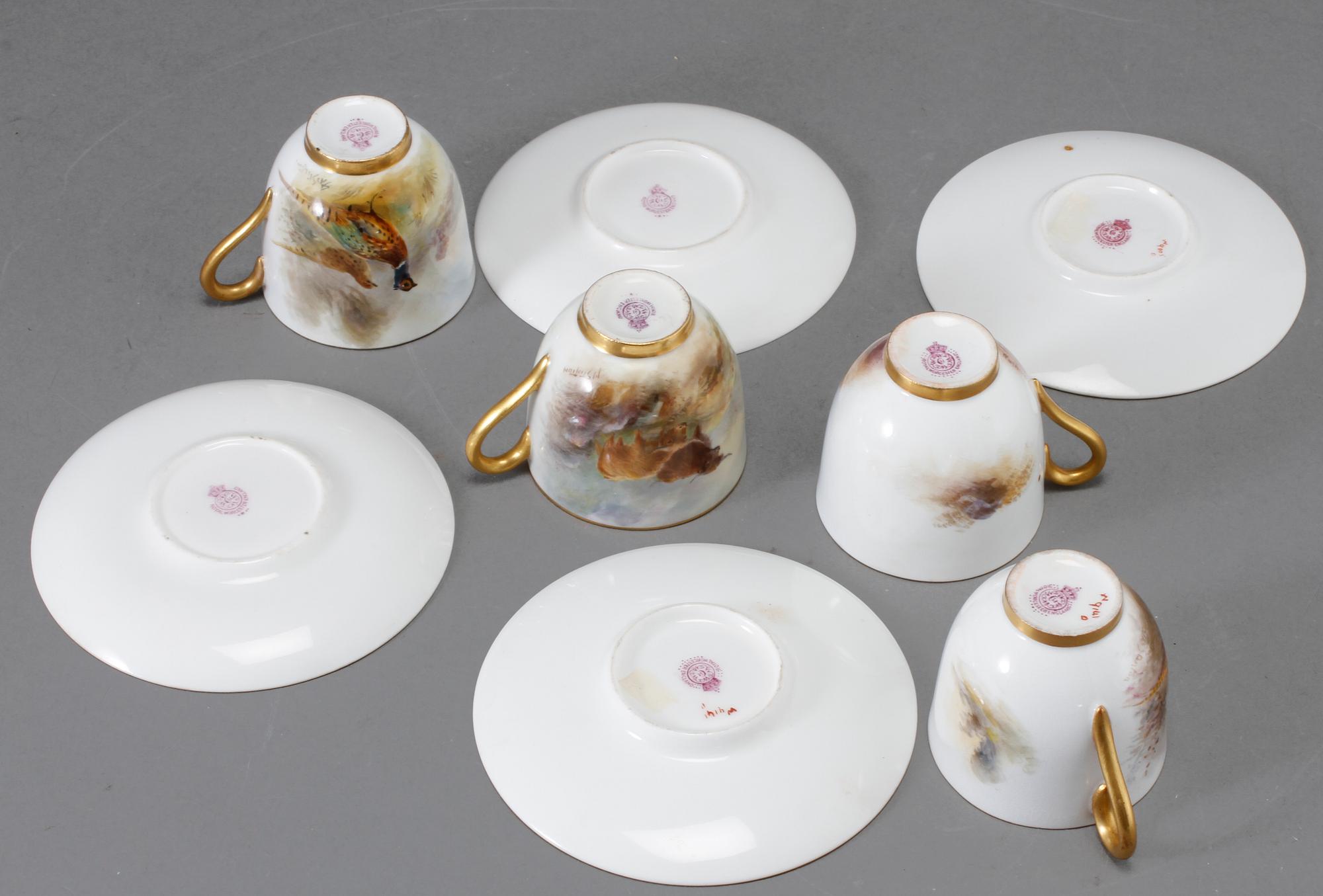 MOCCAKOPPAR, 4 st, porslin, Royal Worcester, 1913, signerade.
