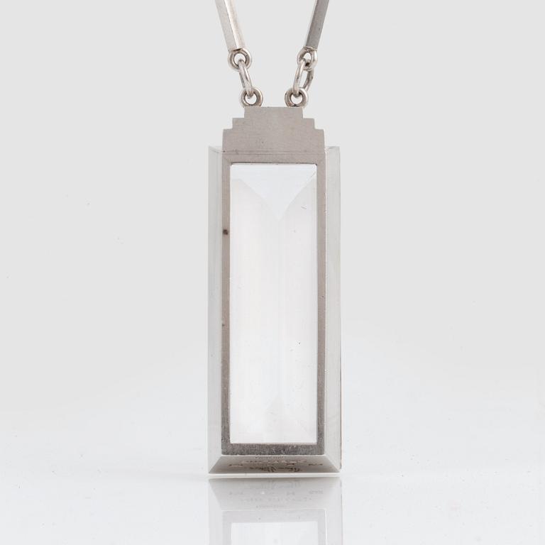 Wiwen Nilsson, a sterling silver necklace with a facet cut rock crystal pendant, Lund, Sweden 1942.