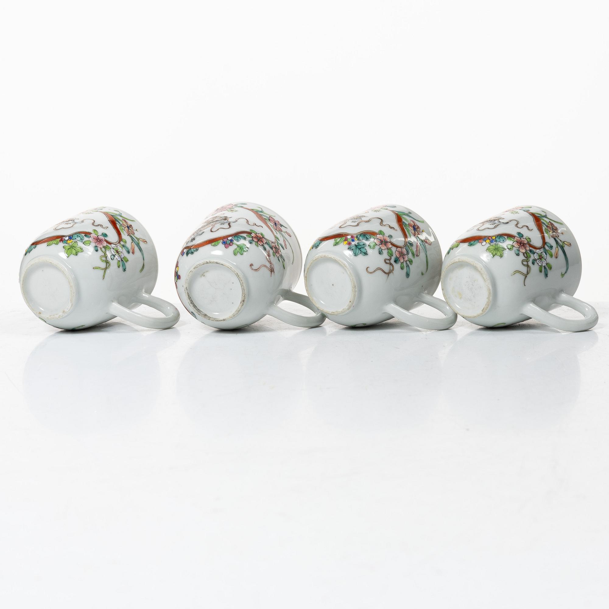 A group lot of 11 Chinese cups, Qing dynasty, Qianlong (1736-95).