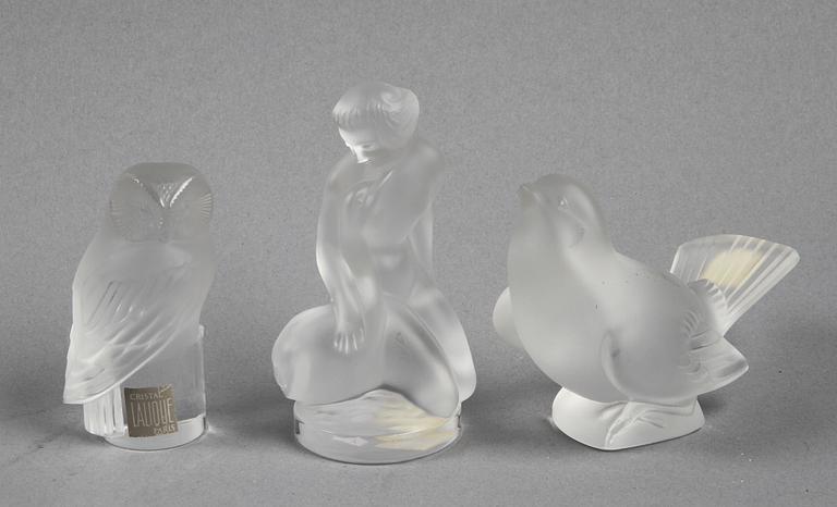 FIGURINER, 3 st, glas, Lalique, Frankrike.