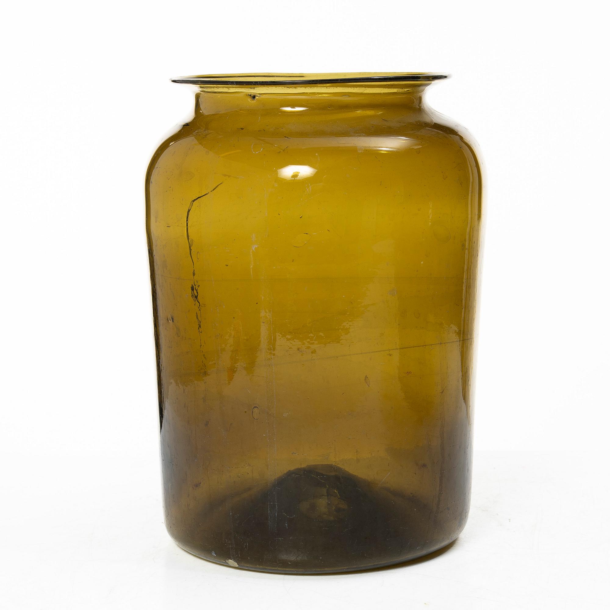 A large glass bowl and two large jars, 19th century.