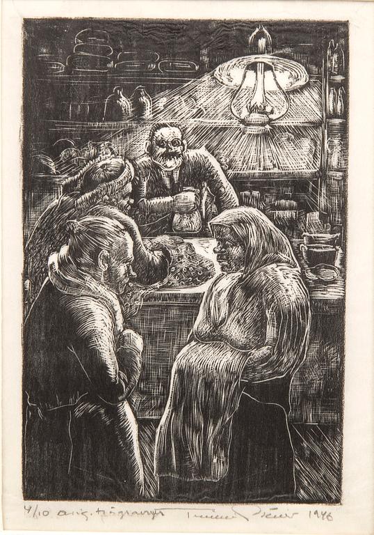 Tuulikki Pietilä, color lithograph and wood engraving, signed, dated, and numbered 1946 4/10 and 1955 4/7.
