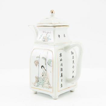 A set of two Chinese tea pots and a tea caddy, early 20th century.