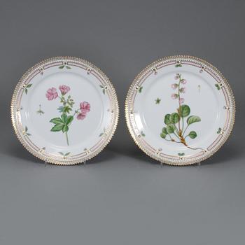 TALLRIKAR, ett par, "Flora Danica", Royal Copenhagen, omkring 1900-talets mitt.