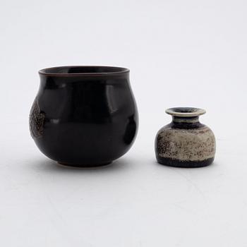 Stig Lindberg and Berndt Friberg, two stoneware vases and a bowl, Gustavsbergs Studio.