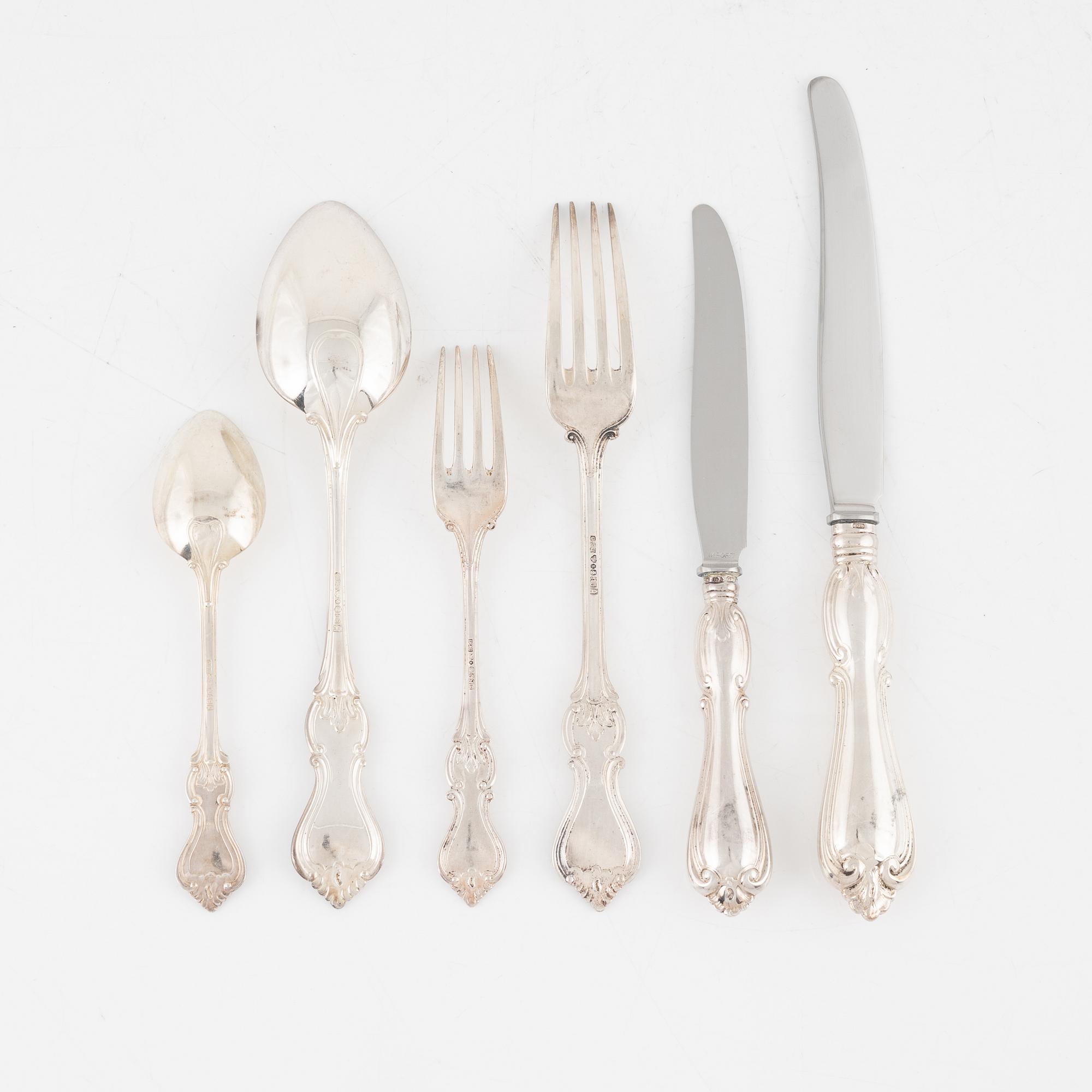 Bestickuppsättning, 72 delar, silver, "Olga", CG Hallberg, Stockholm 1950-tal.