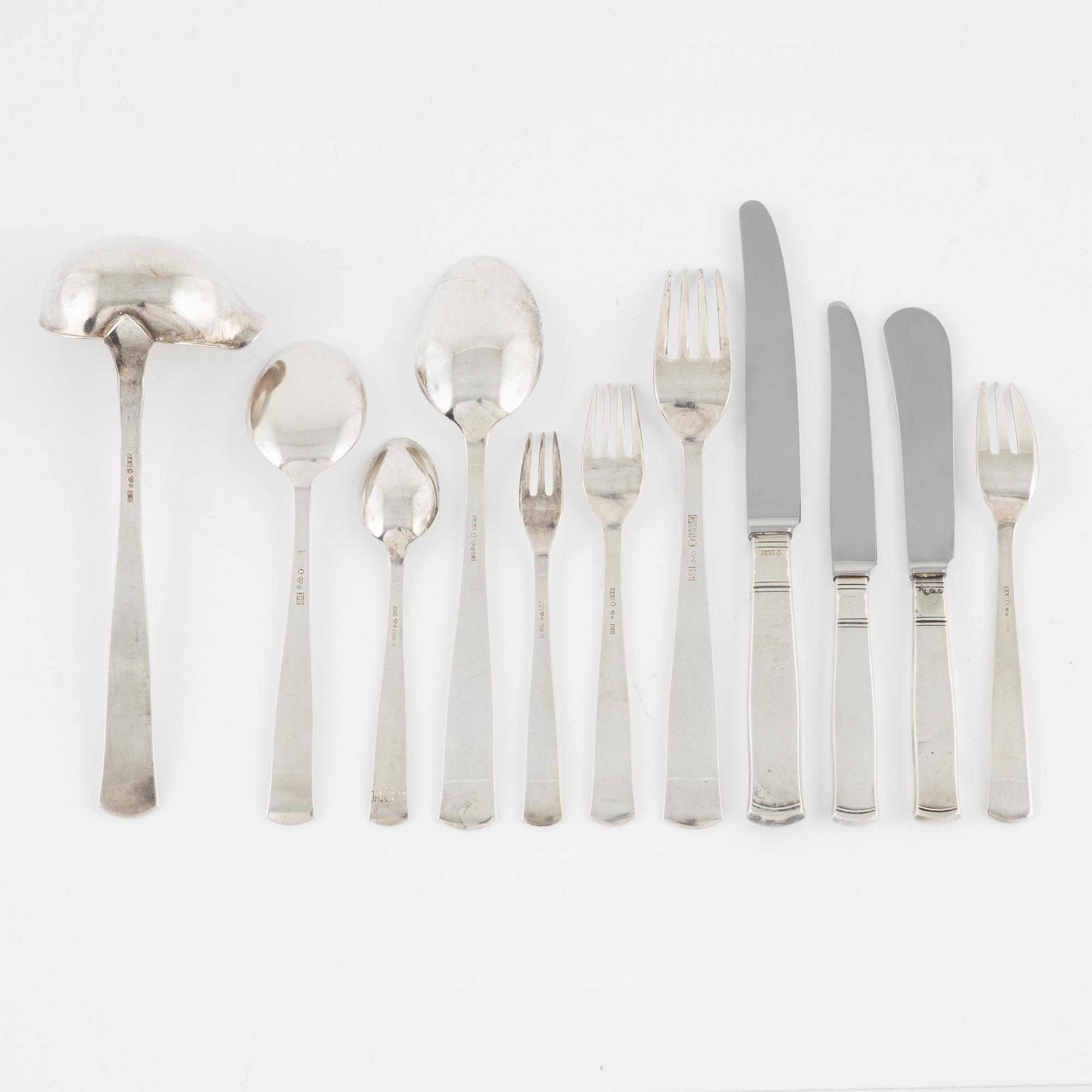 Jacob Ängman, 42 pieces of silver cutlery, 'Rosenholm', GAB, Stockholm/Eskilstuna, 1956-69.