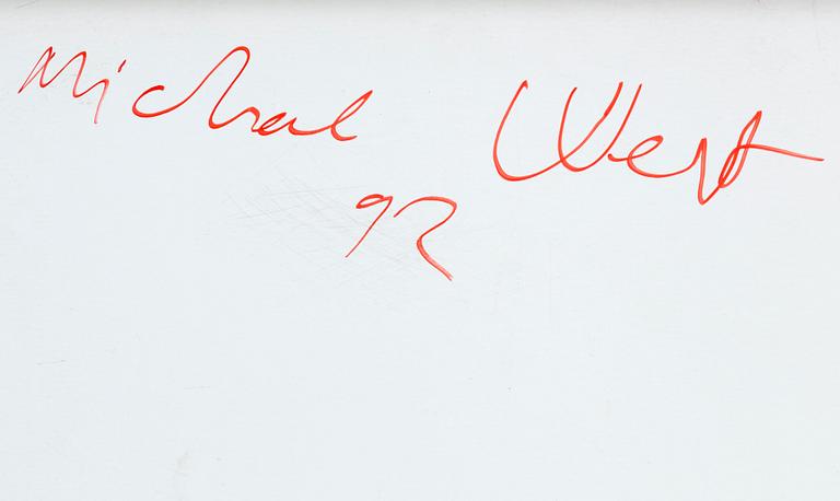 MICHAEL WEST, acrylic on metal, signed verso and dated 92.