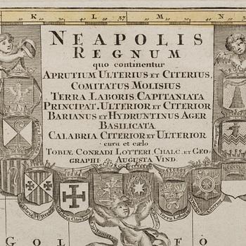 MAP, COPPER ENGRAVING, TOBIAS CONRAD LOTTER "Neapolis Regnum"  from Atlas Novus 1770.