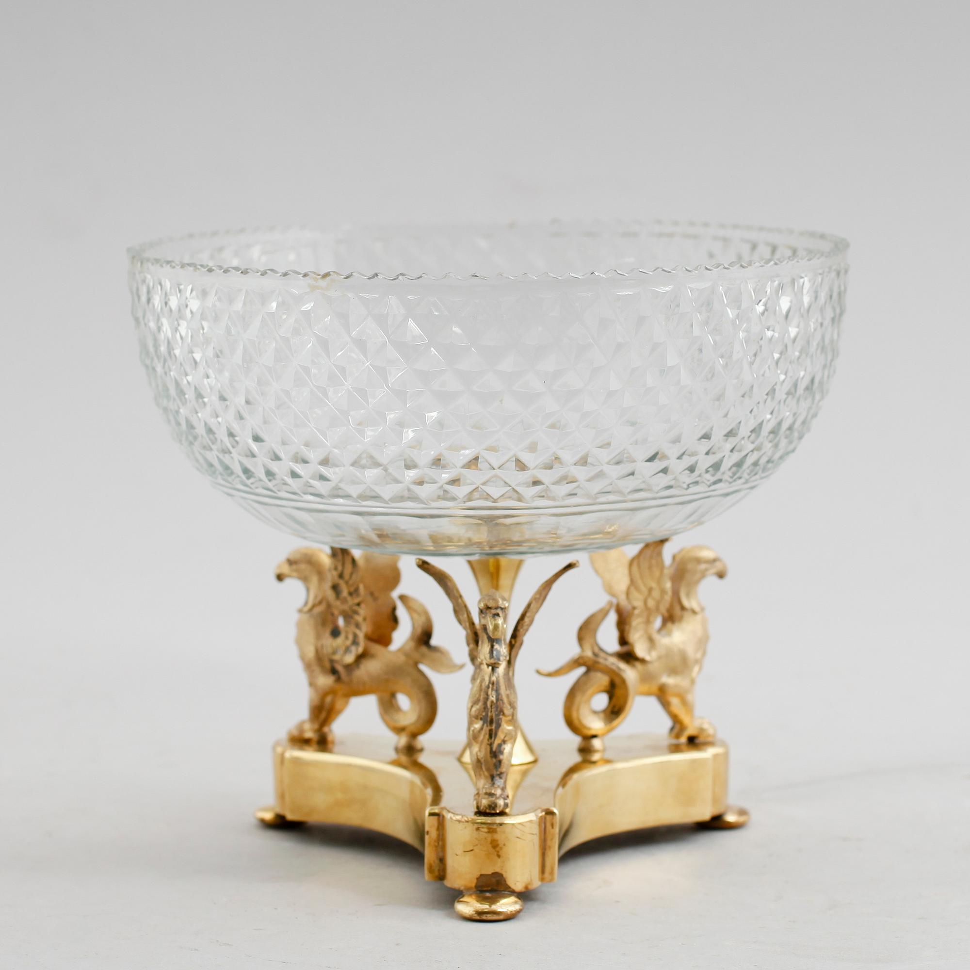 SKÅL, glas samt förgylld mässing, empirestil, sent 1800-tal.