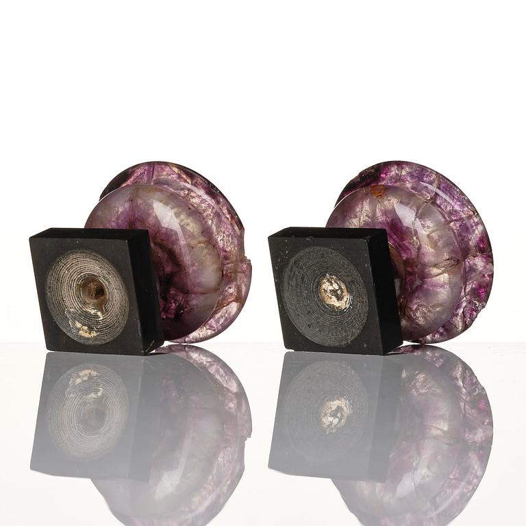 A pair of 'Blue John' feldspar salts, 19th century.
