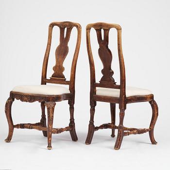 Stolar, sex stycken, Stockholmsarbeten, 1700-talets mitt,  tidig Rokoko.