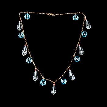 5. A NECKLACE, briolette cut rock crystal and topazes, garnets.