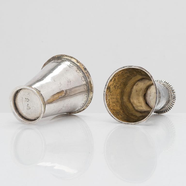 Two silver beakers, maker's mark of Carl Björkman (active 1735-1745) and Ferdinand Sehl the Youngest, Stockholm 1763.