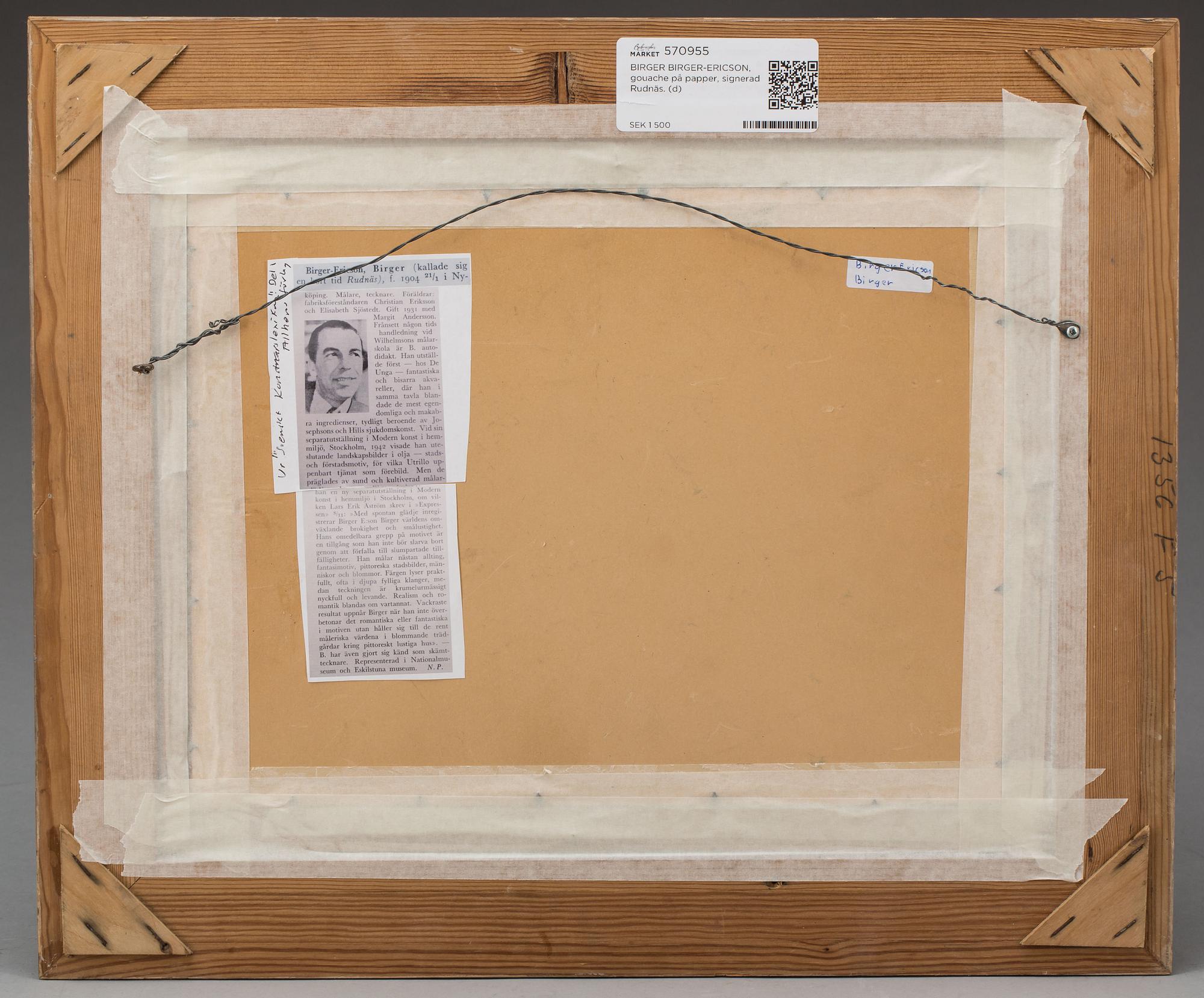 STEN-BIRGER RUDNÄS, gouache på papper, signerad Rudnäs.