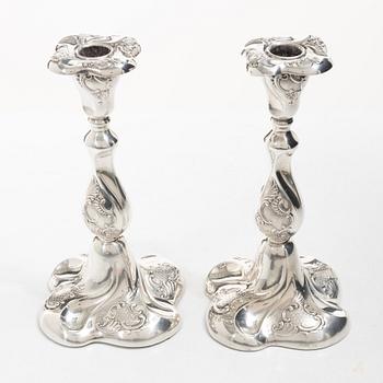 Candlesticks, a pair, silver, Rococo style, Thorvald Marthinsen Sølvvarefabrik, Tönsberg, Norway, 20th century.
