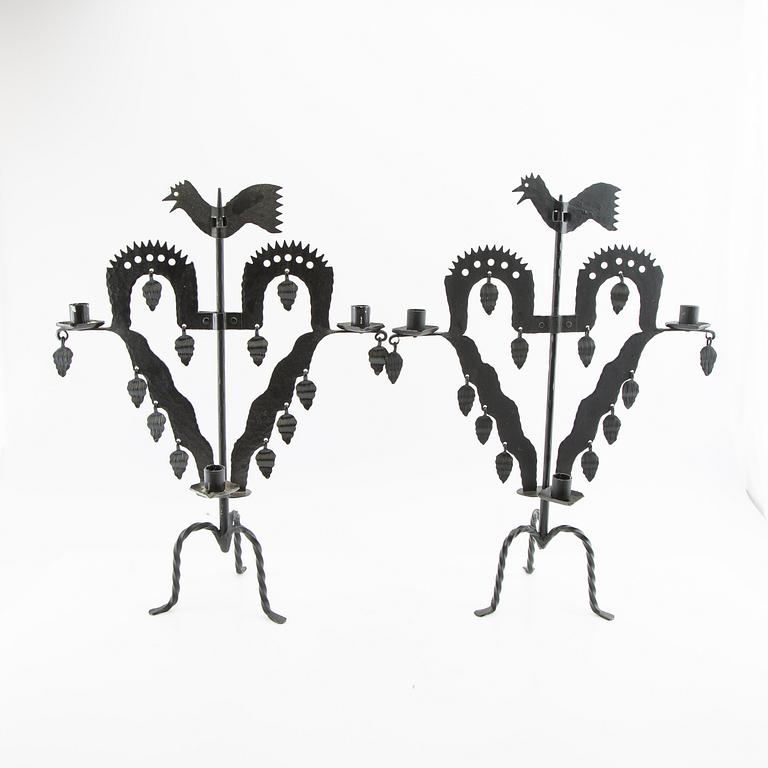 Gustaf Ankarcrona candelabrum, a pair of candlesticks by Käck & Hedby, Leksand, 20th century.