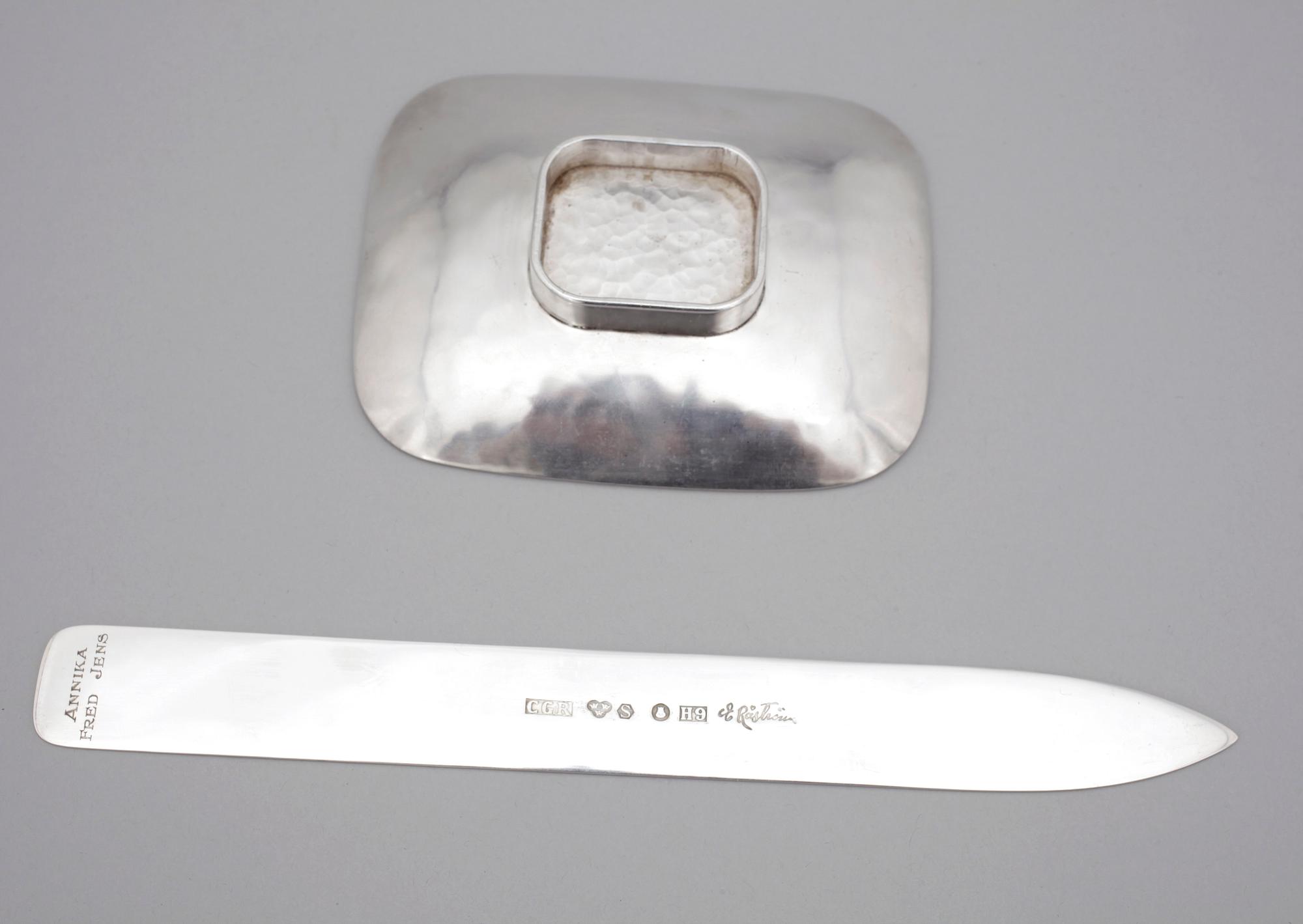 SKÅLFAT samt BREVKNIV, silver, bla Karl Edwin Jennling, 1960-tal. Tot vikt ca 293 g.