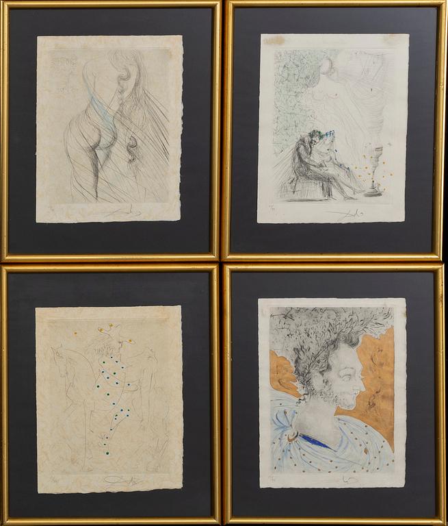 SALVADOR DALÍ, 10 etchings some drypoint handloloured on Japanese paper signed and numbered 61/95.