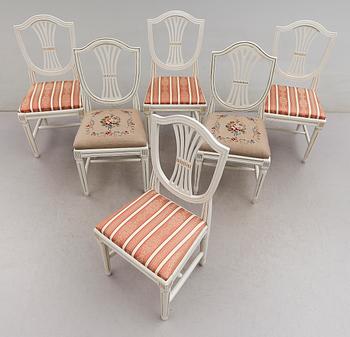 STOLAR, 6 st snarlika, gustavianska, provinsarbeten, tidigt 1800-tal.