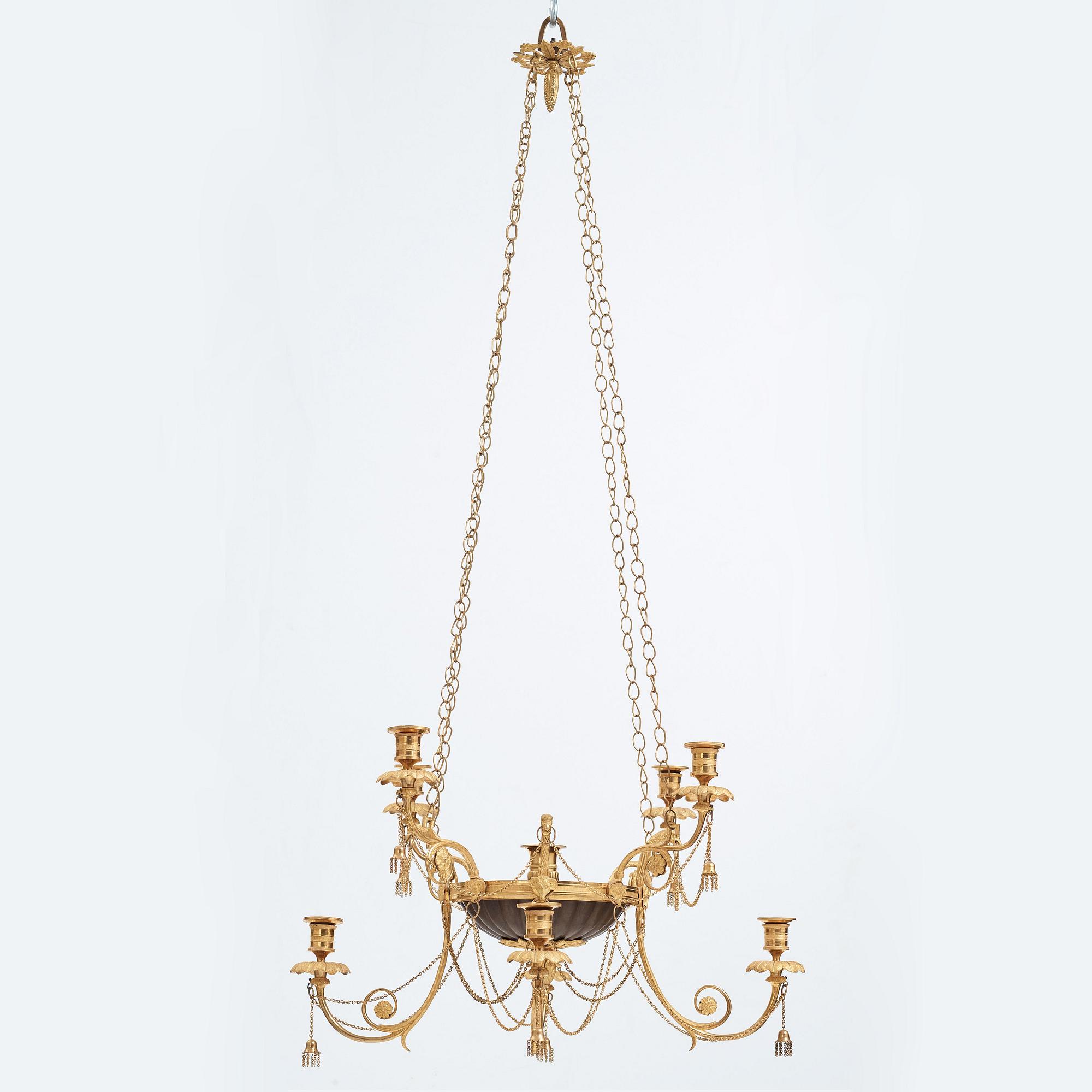 A late Gustavian early 19th century nine-light hanging-lamp.