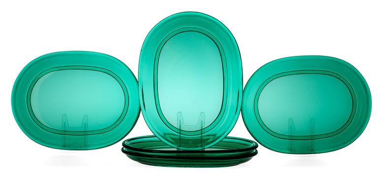 A set of eleven Josef Frank green glass plates, Reijmyre or Gullaskruf, Svenskt Tenn.
