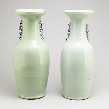 Two large blue and white celadon glazed vases, Qing dynasty, early 20th century.