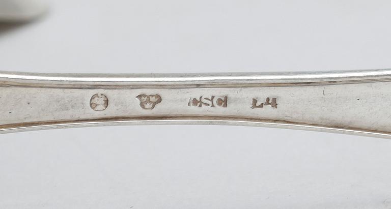 TESKEDAR, silver, 12 st, Gammel Svensk, tot vikt 112 gram, bl a Jacob Möller, Malmö, 1817.