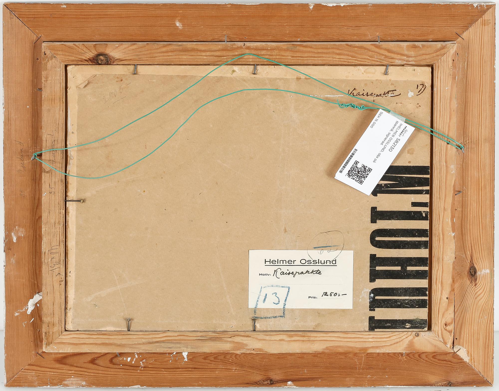 HELMER OSSLUND, olja på pannå, signerad.