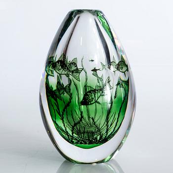 A glass fish graal by Edward Hald for Orrefors, 1978.